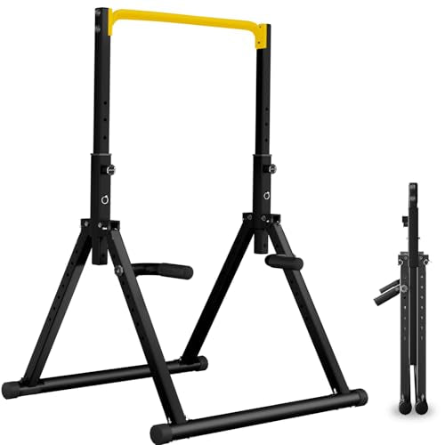 DOBESTS Power Tower Pull Up Bar Free Standing, Foldable Pull Up Station - color: Black Style 4-Yellow Bar