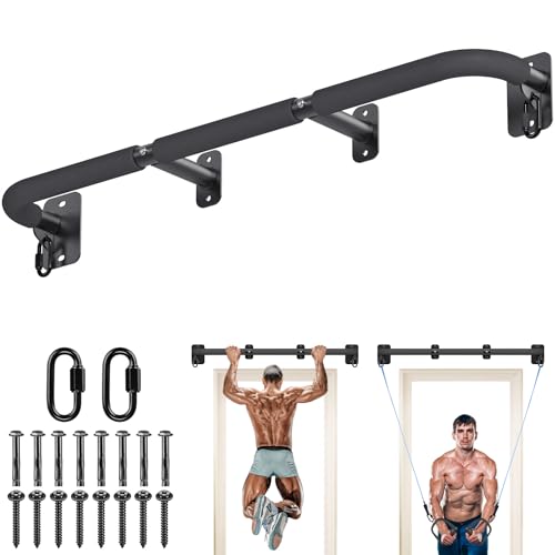 SELEWARE 32"/36" Wall Mount Pull Up Bar Joist Mount Chin Up Bar for Doorway | Heavy Duty Steel Construction Support 450 lb, w/Resistance Band Hooks, Fits 32"/36" Wall Studs for Home Gym Strength Training - size: A: 36" x 1.6" Dia Grip