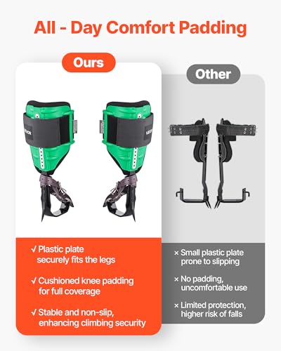 VEVOR Tree Climbing Spikes Set, 1 Pair Height-Adjustable Climbing Spurs with Security Harness and Utility Rope, 350lbs Load Capacity Tree Climbing Gear, Arborist Equipment for Climbers, Fruit Picking - color: Green
