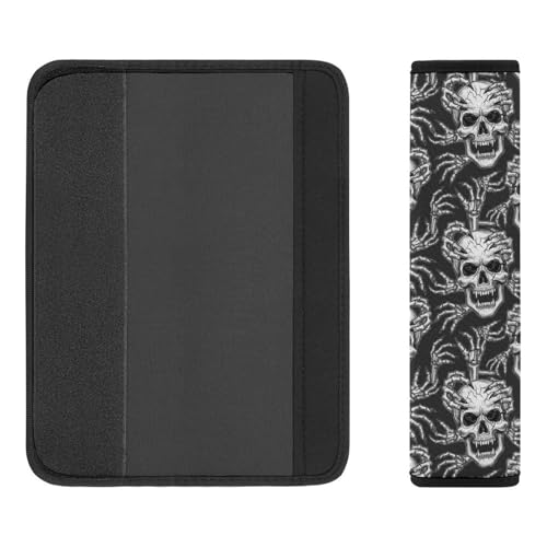 Breathable Car Seat Belt Pad for Girls and Boys, Stroller Pushchair High Chair, 2PCS Horrible Gothic Black and White Skull Shoulder Harness Cover Easy Install (No Tool) - color: Pattern 611