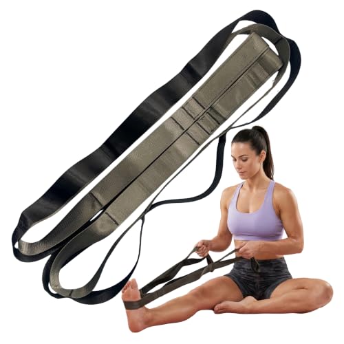 Stretching Strap with 12 Loops-Non-Elastic Physical Therapy with Carry Bag | Premium non elastic yoga straps for injury recovery, rehab flexibility training, hamstring stretch & physical therapy