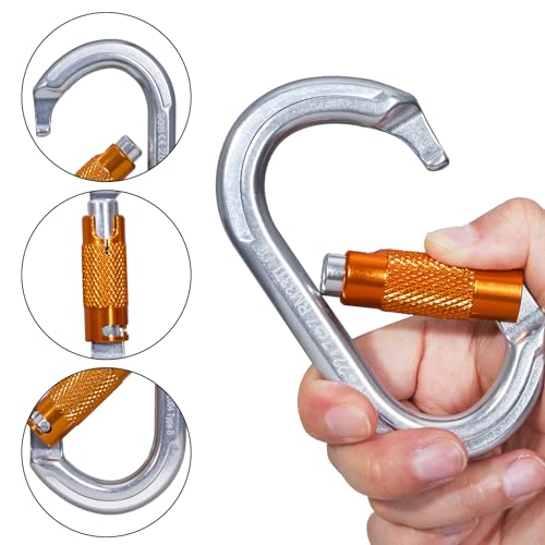 Auto Locking Rock Climbing Carabiner Clips, Heavy Duty Asymmetrical Carabiner Connector Used for Rappelling Rescue Outdoor Climbing, Mountaineer, Hammock, Camping - color: 22KN（4pack）