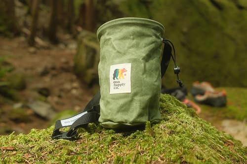 Oso Supply Co - Waxed Canvas Chalk Bag for Rock Climbing, Bouldering Chalk Bucket with Belt, Waterproof, Zippered Pocket - Perfect Rock Climbing Gear, Equipment for Indoor/Outdoors