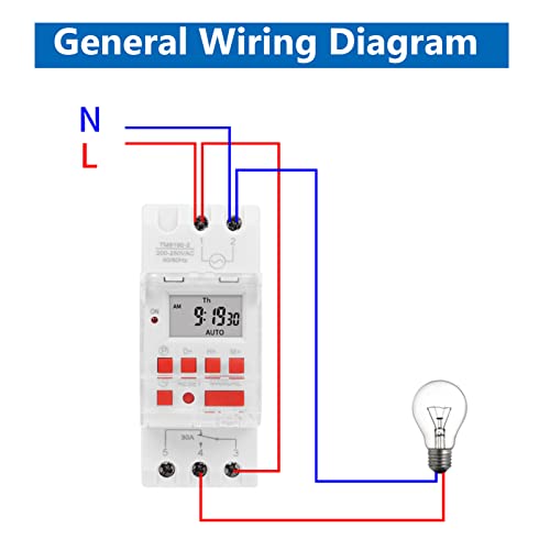 AC 85-265V 30A Timer Switches TM919BK Digital Timer 24Hours 7Days Programmable Countdown LCD Display 16 On/Off Settings 35mm DIN Rail