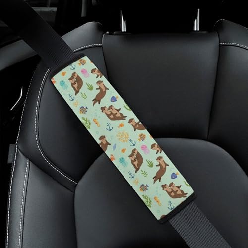 2PCS Breathable Car Seat Belt Pad for Elderly Support, Stroller Pushchair High Chair, Sea Otters Seat Belt Cushion, Anti-Slip Pad - color: Pattern 400