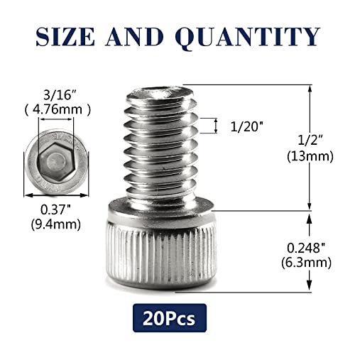 1/4-20 x 1/2" Socket Head Cap Screws Bolts, 20Pcs 304 Stainless Steel 18-8, Allen Socket Hex Drive, Full Thread, Bright Finish by SG TZH(with Hex Spanner) - size: 1/4-20 x 1/2"