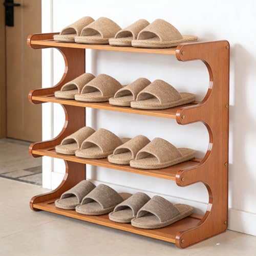 Shoe Rack,Small 4 Tier Shoe Organizer Storage Shelf,Bamboo Narrow Shoe Closet,Small Space Shoe Rack,for Entryway Closet 18.89×7.48×19.3inch - size: 4 Tier-18.89" Wide