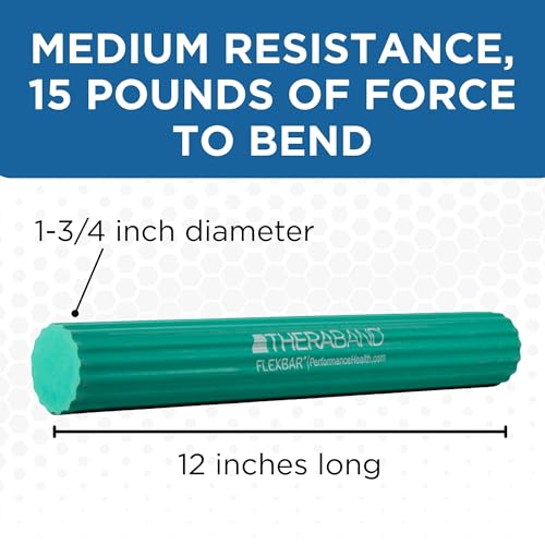 THERABAND FlexBar, Flex Bar, Physical Therapy, Tennis Elbow, M, Green | Flex therapy bar for physical therapy, wrist and forearm exercise, with non slip grip and compact design - color: Green - Medium, style: Old Version
