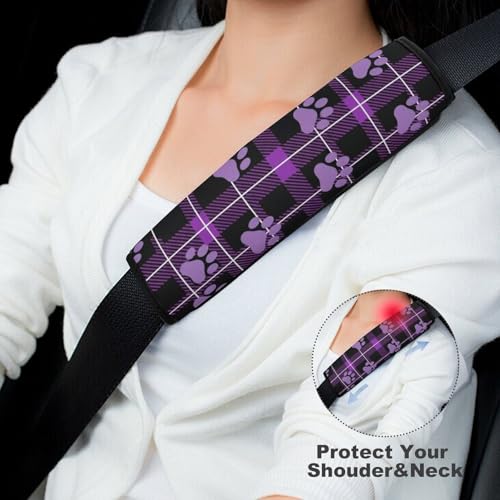 Universal Soft and Comfortable Car Seat Straps Shoulder Pads for Girls and Boys, Most Cars, 1 Pair Purple Paw Print Buffalo Check Harness Pads Strap Comfortable Driving - color: Pattern 1017