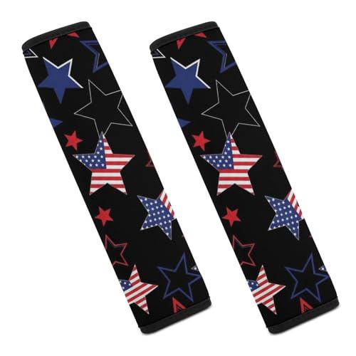 2 Pack Independence Day Patriotic American Flag Red White Blue Stars Stripes Car Seat Straps Shoulder Pads Universal Fit Neck Strap Covers for Adults And Children, All Vehicles, Pressure Relief - color: Pattern 672