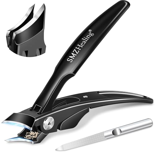 Slanted Toenail Clippers, Wide Opening Ingrown Nail Clippers for Men | Toenail Clippers for Seniors Thick Toenails, Long Handle Toe Nail Clippers with Catcher - color: Black 2pcs