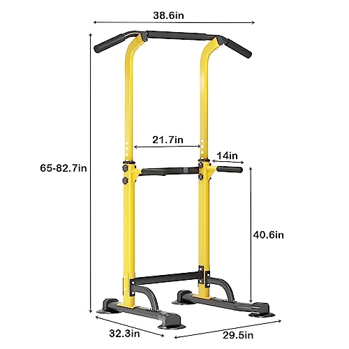 SogesHome Multi-Function Power Tower Pull Up Bar Dip Station for Home Gym | Height Adjustable PullUp Dip Stand, Full Body Strength Training Equipment, Fitness Workout for Push Ups Dips, 330LB Capacity - color: Yellow