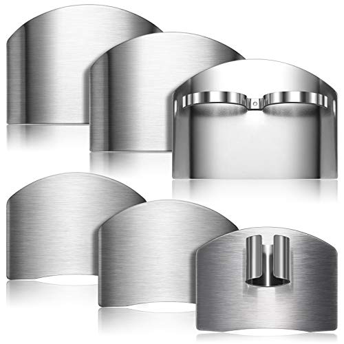 Patelai 6 Pieces Finger Guards for Cutting Stainless Steel Finger Protectors Adjustable Safe Slice Hand Guard Protect for Food Chopping Slicing Cutting, 2 Styles