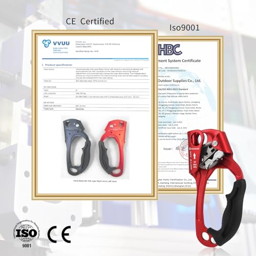 NewDoar UIAA & CE Certified Hand Ascender Rock Climbing Tree Arborist Rappelling Gear Equipment Rope Clamp for 8~13MM Rope - color: Red Pro-Right
