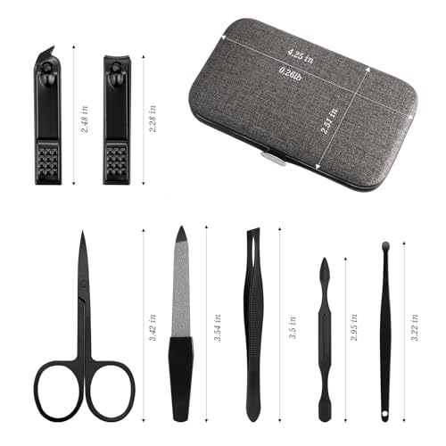 Manicure Pedicure Set Personal Care Nail Clipper Kit 7 PCS Manicure and Pedicure Kit Nail Care Kit for Men Suitable for Travel(Gray) Present for Men Husband Boyfriend Parent - color: gray