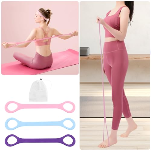 Figure 8 Resistance Bands for Women & Men, 3pcs Elastic Stretch Tubes with Massage Grips for Arm, Back, and Shoulder Training, Portable Home Gym/Yoga Exercise Equipment