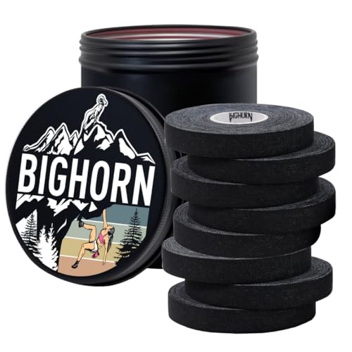 Bighorn Athletics Finger Tape, Female Climber Tin, 0.5"x45ft, 8Rolls, Black | Climbing tape with retro design tape holder for tension support & bouldering. EZ tear, strong adhesive, residue-free. - color: Black