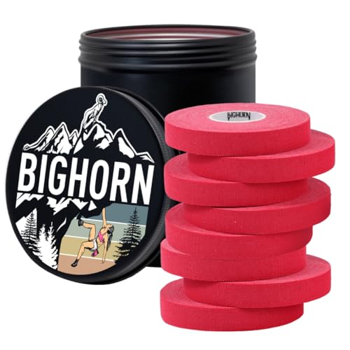 Bighorn Athletics Finger Tape, Female Climber Tin, 0.5" x 45ft, 8Rolls, Red | Climbing tape with retro design tape holder for tension support & bouldering. EZ tear, strong adhesive, residue-free. - color: Red