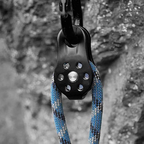 26KN Climbing Pulley, Fixed Plate Aluminum Alloy Rope Pulley Small Pulley System for 12mm Rope Climbing, Zipline, Hauling Outdoor Activity - color: Black