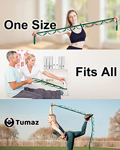 Tumaz Stretching Strap, 10-Loop Non-Elastic Yoga Strap | Designed for stretching, yoga, Pilates and rehab with 10 loops, durable webbing and a longer 79-inch design - color: Green Lite, size: Budget-Essential