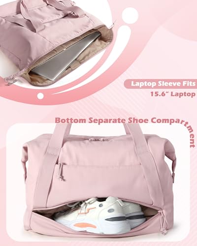 Smasrob Travel Duffle Bag with Shoe Compartment and Laptop Sleeve for Women, Lightweight Weekender Duffel Bag for Travel, Gym, Hospital Labor Delivery, Pink - color: Pink