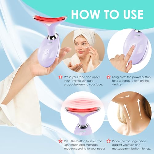 Facial Massager Red-Light-Therapy-for-Face and Neck, Face 𝖲 culpting Wand with 7 Color (Light Purple) - color: Light Purple