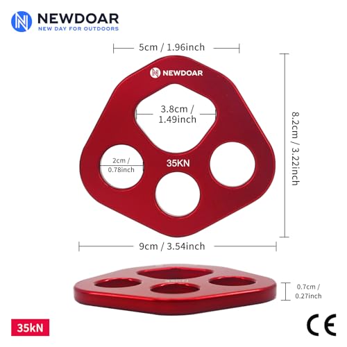 NewDoar Descender Plate 20KN Paw Rigging Plate 4 Holes Rock Climbing Gear(4 holes/20KN Red)
