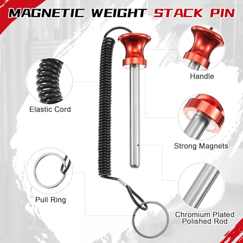 Lasnten Weight Stack Pin Magnetic Universal Gym Weight Pin 0.4 inch Drop Set with Pull Rope for Plate Apertures Above 10.5 mm Heavy Duty - color: Red