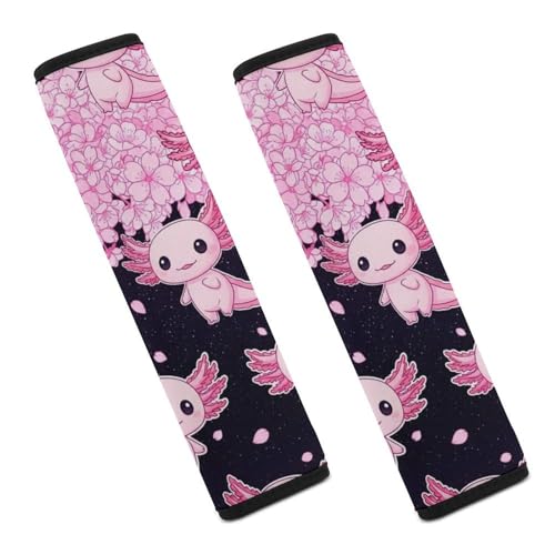 2PCS Pink Cherry Flower Blossom Axolotl Car Seat Belt Pad Breathable Shoulder Protector for Girls and Boys, Most Cars, Anti-Slip Pad - color: Pattern 433