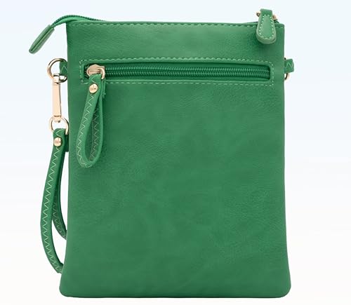 Solene Small Multi Zipper Pockets Crossbody Bag with Detachable Wristlet - color: Green