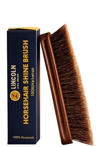 Lincoln Horsehair Shoe Shine Brush – 100% Genuine Horsehair Bristles & Ergonomic Concave Wood Handle – Premium Shine Brush for Leather Shoes, Boots & Accessories