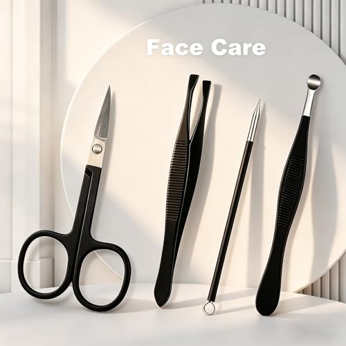 Manicure Set, 10 pcs High-Carbon Steel Nail Clippers Set, Portable Mini Manicure and Pedicure Kit, Travel Grooming Nail Kit with Leather Bag for Men and Women - color: Black