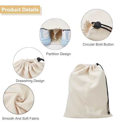 4 Pcs Shoe Bags for Travel, Shoes Pouch with Partition Design & Drawstring | 13.8"x17.7" Fits Most Shoes, Dust Resistant, Washable & Reusable Travel Shoe Bags, Travel Essentials for Men Women - color: Beige