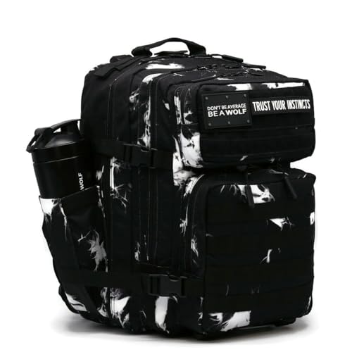 WOLFpak 35L Athletic Gym Backpack - Durable 1000D Waterproof Oxford Material with MOLLE Webbing, Laptop Pocket - color: Black Lightning