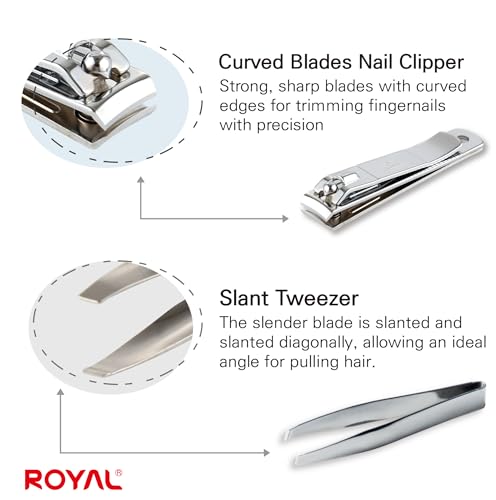 ROYAL [Made in Korea] Nose Hair Trimmer for Men Set, Birdie Set, with Nail Clippers and Tweezers, Manual, Battery-Free, Waterproof, Painless with Twelve Dual-Edged Blades, Patented Mechanism RET-4 - color: Silver Set