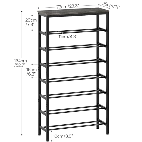 8 Tier Tall Shoe Rack, Large-Capacity Shoe Storage Organizer, Free Standing Shoe Shelf for Closet, Adjustable Metal Shoe Racks Organizer for 32 Pairs of Shoes, Charcoal and Black SS78BC