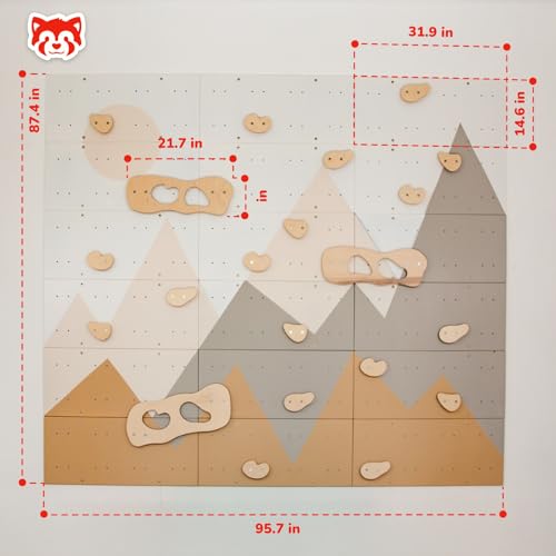 Wood And Hearts Indoor Rock Climbing Wall for Kids – 18 Wooden Climbing Panels with Rock Climbing Holds and Large Climbing Grips, Montessori Sensory Play Equipment for Playroom and Home Gym