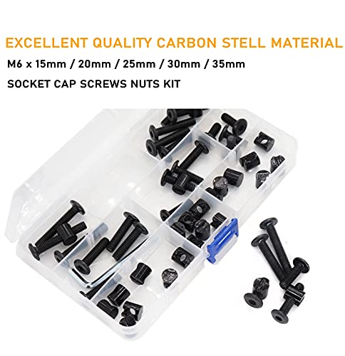 50pcs M6 x 15mm/ 20mm/ 25mm/ 30mm/ 35mm Black Hex Socket Cap Bolts Barrel Nuts Assortment Kit for Crib Baby Bed Cots Furniture - size: M6 x 15/20/25/30/35mm (50pcs)