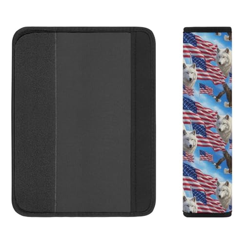 Soft Padded Seat Belt Cover for Girls and Boys, Stroller Pushchair High Chair, 2 Piece Wolves Eagles Wolf American Flag Shoulder Protector Anti-Slip Pad - color: Pattern 778