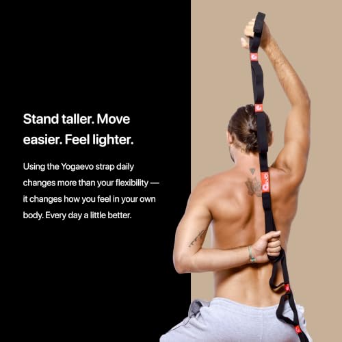 YogaEVO Elastic Stretching Strap with Loops for Physical Therapy | 2-in-1 Yoga Strap & Resistance Band — Flexibility & Back Recovery - color: Black