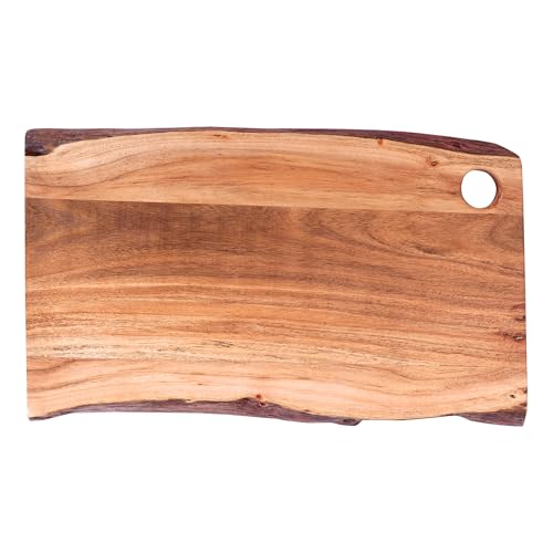 GoCraft Acacia Wood Live Edge Cutting Board – with Hole for Hanging | Rustic Rectangular Wooden Chopping Board | Charcuterie Cheese Tray | Food Serving Platter | Farmhouse Décor (Large) - size: 21"L x 12"W