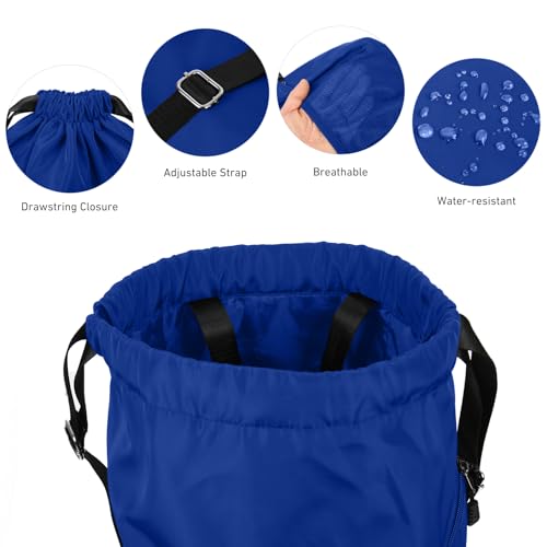 Valleycomfy Waterproof Drawstring Gym Backpack Bag for Men & Women Blue | Sports Gym Bag with Side Pocket - color: A-blue