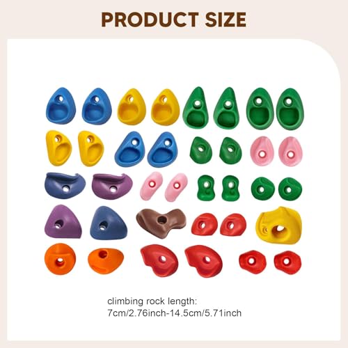 36x Rock Climbing Wall Holds Set, PP Climbing Grips with Screws, Easy Install Training Equipment for Kids Indoor/Outdoor Backyard Gym, Multi Size 7-14.5cm (2.76-5.71 inch)