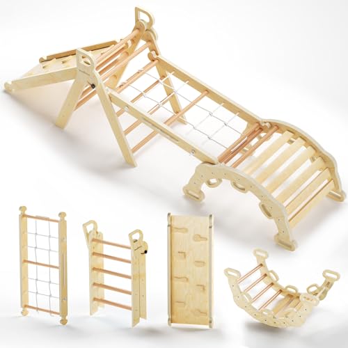 BlueWood 2025 8-in-1 Pikler Triangle Climbing Set Toddler Toys Indoor Baby Jungle Gym Climber Playground for Kids - Natural Wood - color: Natural Wood