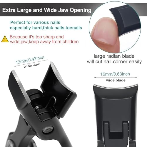 Nail Clippers with Wide Jaw, Safety Lock & Clippings Catcher, Great for Men Seniors Thick Toenails & Fingernail, No Splash Heavy Duty Stainless Steel Sharp Nail Cutter for Women, Black - color: Black
