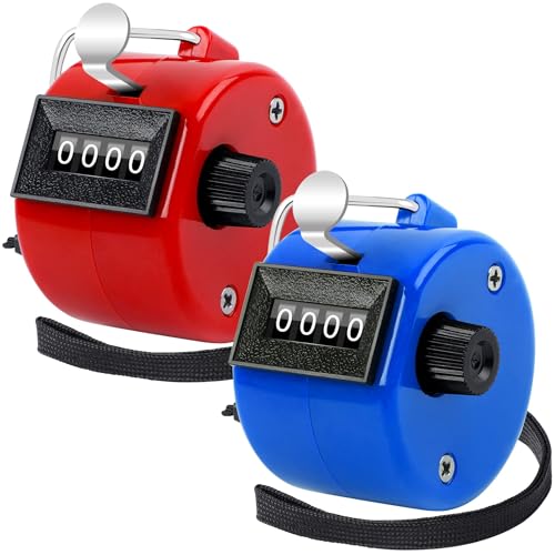 FEBSNOW 2 Pack Tally Counter Clicker 4 Digit Number for School Event | For Row Sport School Event Coaches, Mechanical 4 Digit Counting, Handheld People Clicker Counter - color: Red Blue