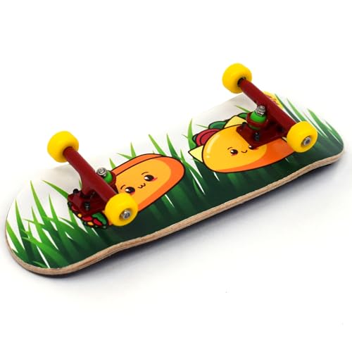 Teak Tuning 32mm Pro Fingerboard Heat Transfer Graphic Complete - Fully Assembled with Pro Level Parts - Pro Shaped Wood Deck (34x97mm), UltraSpin Wheels, Prodigy Trucks - Happy Tacos - color: Happy Tacos