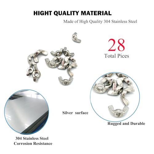 28 Pcs 4 Sizes 5/16",1/4",3/16"(10#), 5/32"(#8) Wingnuts, 304 Stainless Steel Wing Nuts Fasteners Parts Butterfly Nut, Hand Twist Tighten Hardware Nuts Butterfly Wing-Nut Assorted Kit - size: 304 Stainless Steel-4 Sizes-28Pcs