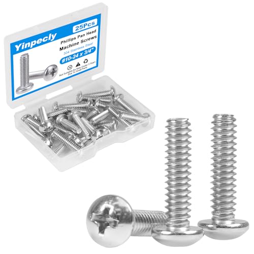 25 Pcs #10-24 x 3/4" Pan Head Machine Screws, 304 Stainless Steel, Truss Head Bolts, Full Thread, Bright Finish, Phillips Drive for Furniture Repairs and 3D Printer - size: #10-24 x 3/4"