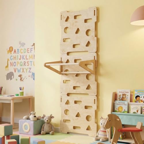 6 x 2 ft Climbing Wall Panels for Home Gym Wooden Indoor Climbing Wall Panels with Removable Pull-up Bar for Home Playground Playrooms Montessori Rooms Sensory Spaces